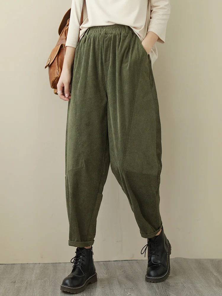 Hoge taille corduroy harembroek dames losse afslankende casual lange broek retro gestreept fluweel comfortabel woon-werkverkeer sle katoen