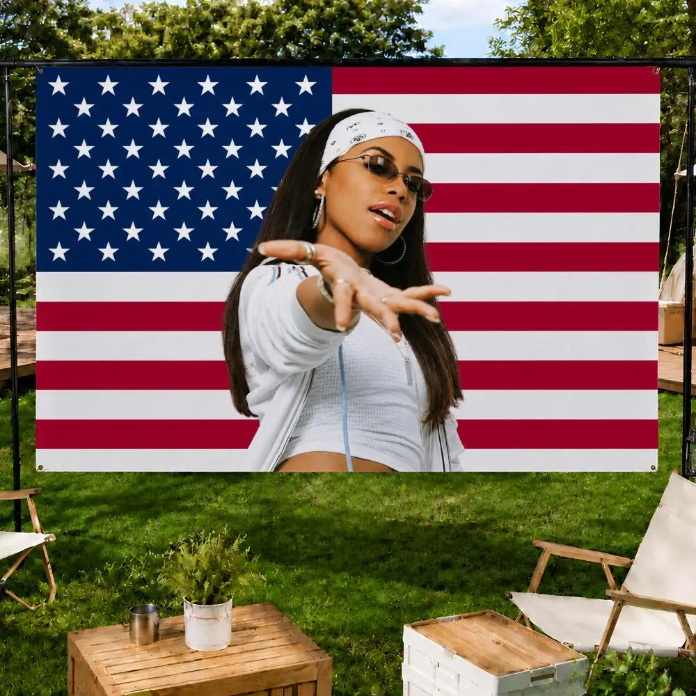 Music Aaliyah RnB Pop Diva Flags Fan support, home, dormitory, wall decoration, outdoor camping, party banners, gifts