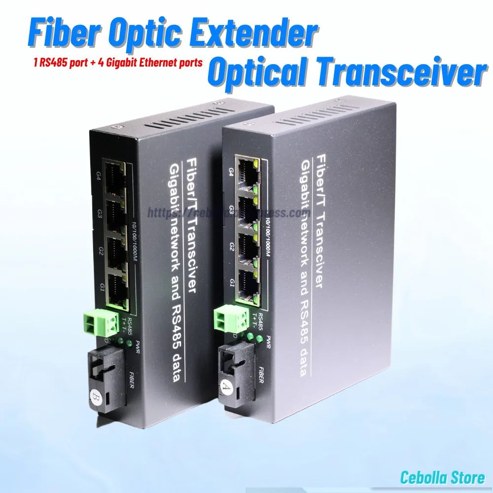 

1 Pair Optical Media Converter SC RS485 to Ethernet Fiber Converter 1 RS485+4 Gigabit Ports 20km SX SM Plug and Play