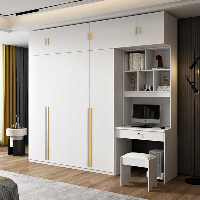 

Wholesale solid wood wardrobe desk integrated household bedroom multi-layer board modern simple combination large wardrobe