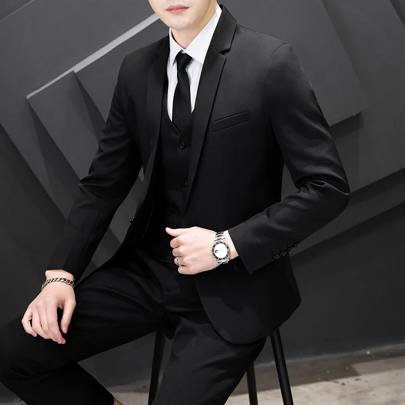 M128 (suit + waistcoat + trousers) Fashion business career is decoration body best man groom wedding dress three-piece set