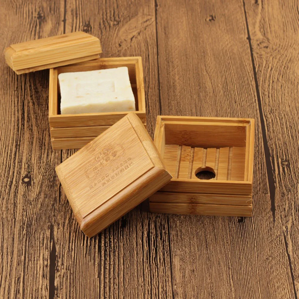 

2pcs Bamboo Soap Box Kitchen Tray Holder Sponge Case Elegant Drainage Bathroom Drying Container Soap Dish Home Goods