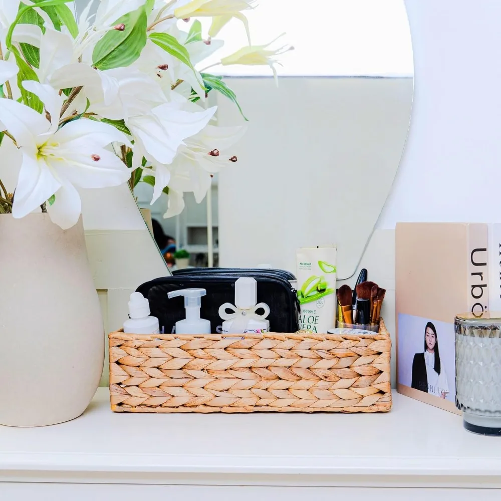 مجموعة من 3 حوامل ورق تواليت من الخيزران - سلة خزان المرحاض، الجزء الخلفي من سلة المرحاض، سلال خوص للتخزين والحمام المزخرف #4