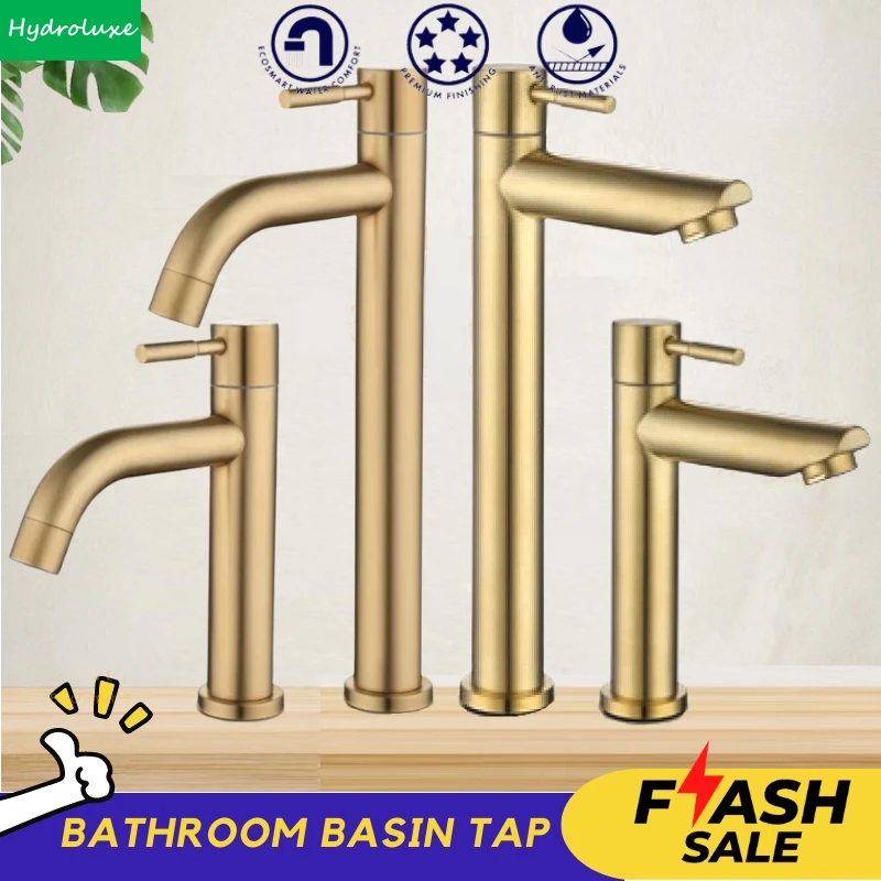 

Bathroom Water Basin Faucet 304 Stainless Steel Brushed Gold Tap Only Cold Water Sink Torneira Deck Mounted Basin Sink Taps