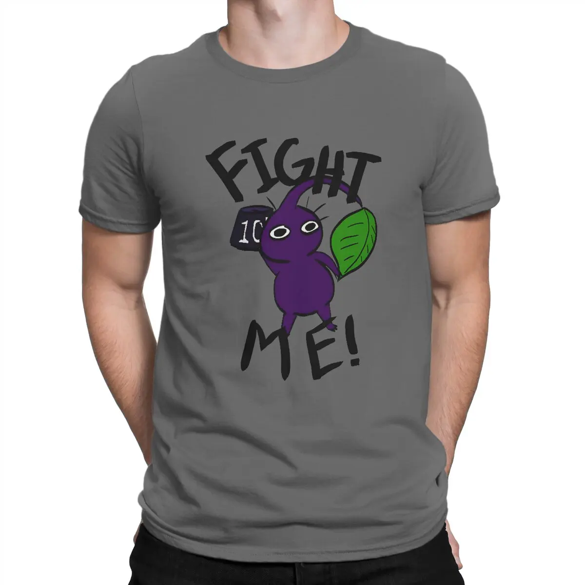 Men T-Shirts Fight Me Purple Pikmin Funny 100% Cotton Tee Shirt Short Sleeve Pikmin T Shirts Round Neck Clothes Graphic Printed