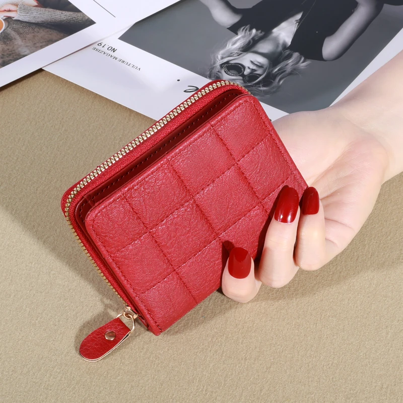 Genuine Madley Korean Simple Plaid Pattern Women's Zipper Wallet Short Cute Student Mini Wallet