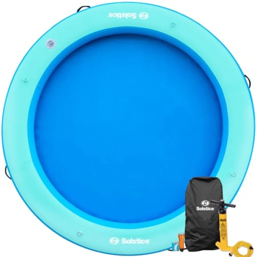 

6-Person Circular Mesh Hangout Ring Inflatable Dock Floating Water Raft Platform 8ft - Round Outdoor Design for Lake River Swim