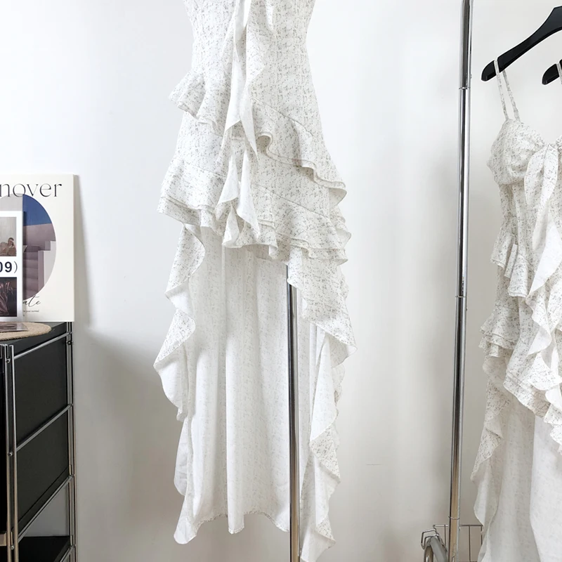 Sukienki letnie damskie w stylu koreańskim, eleganckie sukienki na ramiączkach spaghetti, sukienki imprezowe z nadrukiem, długie sukienki plażowe, asymetryczne sukienki letnie.