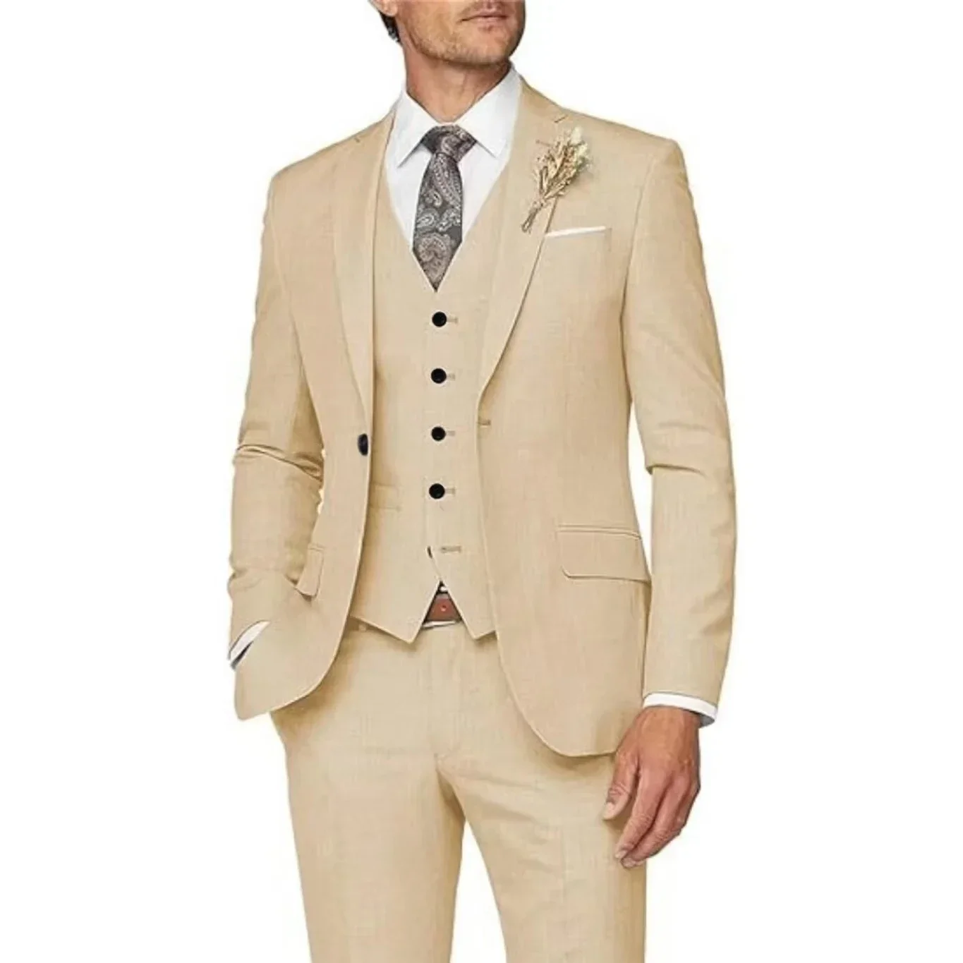 Formal Men Suits High Quality 2024 Men\'s Suit 3 Pieces Jacket Vest Pants Elegant Sets Of Clothes For Men Brides Wedding Dresses