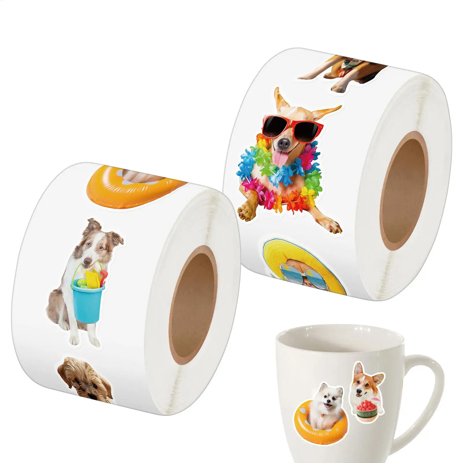 

500 листов/2 рулона летних наклеек с собаками, водонепроницаемые милые пляжные наклейки с собаками, 16 дизайнов, гавайские наклейки с собаками для ноутбуков и планшетов