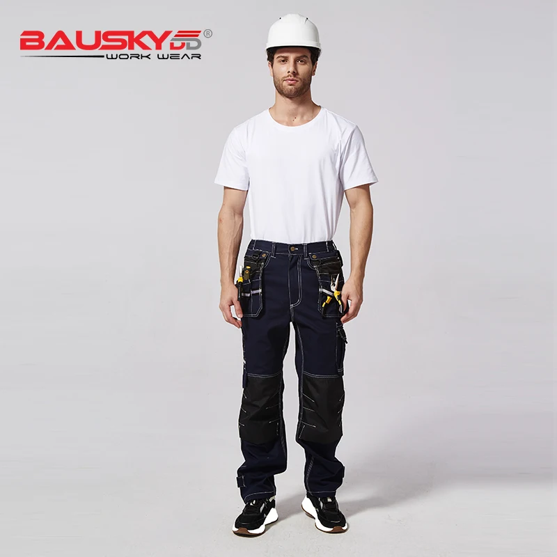 100% Cotton Workwear Men Work Cargo Pants Grey Blue Safety Working Clothes Multi-tool Pockets Work Pants Trousers