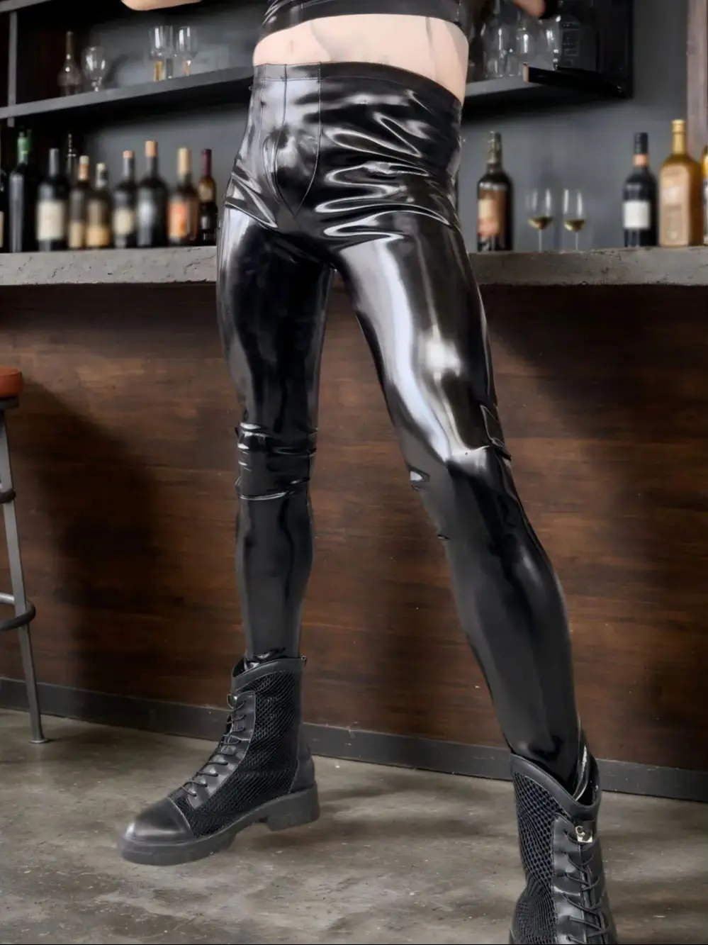 Faux Latex Reversible Double Sided PU Leather Jeans Wet Look PVC Trousers Convex Pouch Legging Tight Shiny Matt Pantalon Spodnie