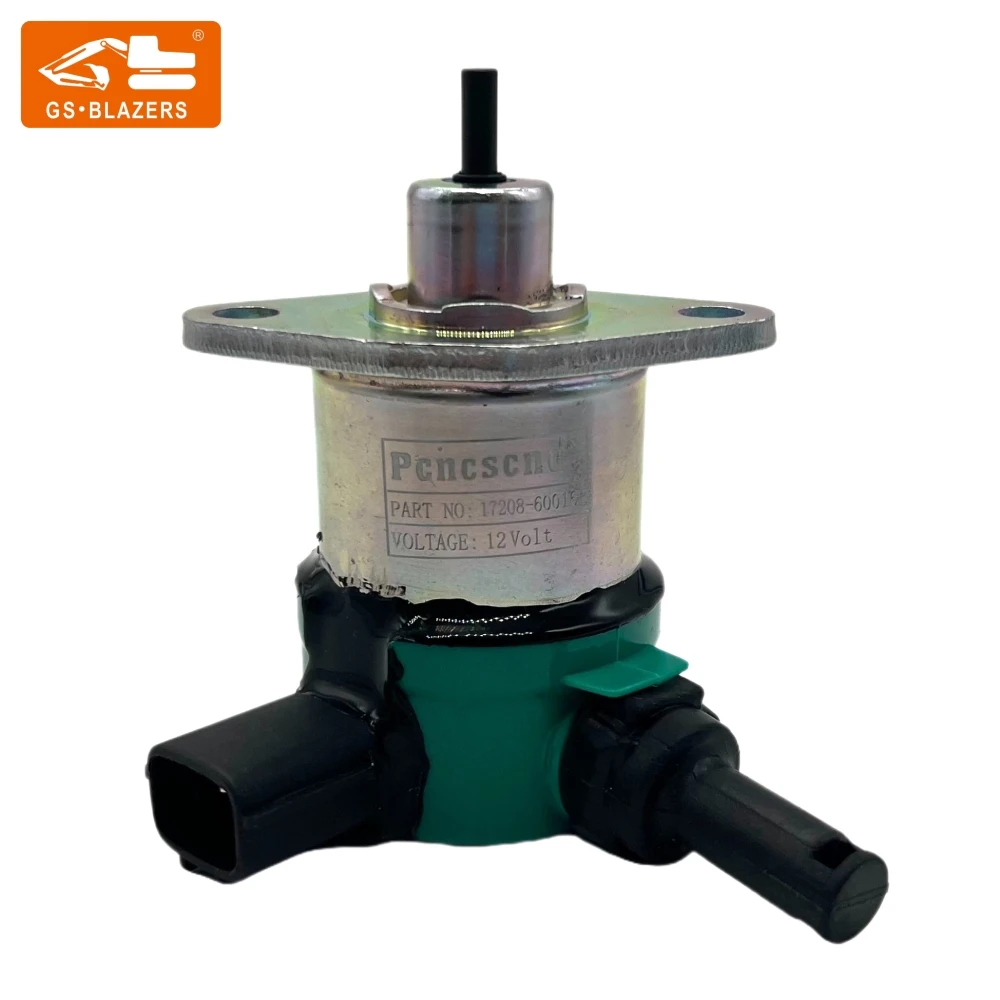 Excavator Fuel Stop Flameout Solenoid Valve 17208-60016 for KUBOTA V3600 12V Excavator Parts