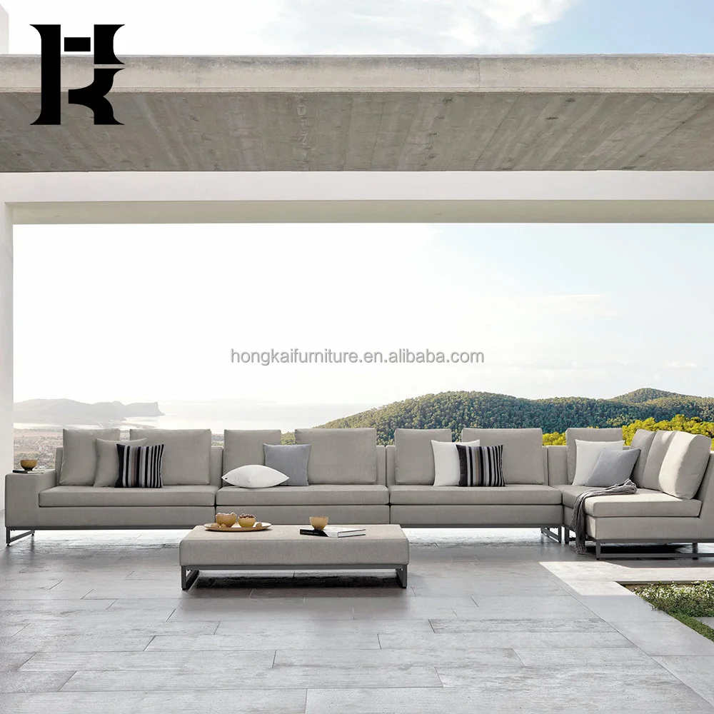 

Hotel Patio Waterproof Furniture Aluminum Sofa Sets with Cushion and Pillows Balcony Living Room Sofa Outdoor Fabric Sofa