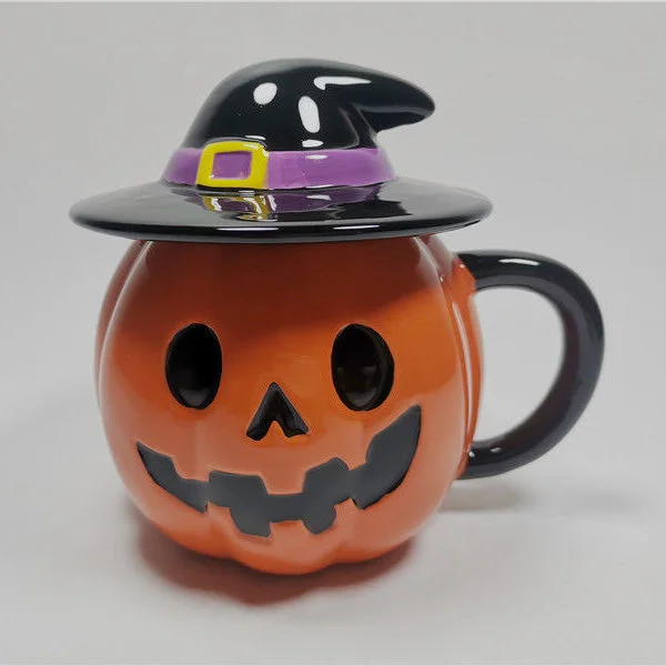 Halloween Pompoen Cup Heks Hoed Keramische Cup Beker Met Deksel 3D Kerstavond Mischief Handgemaakte Kawaii Verjaardagscadeau Voor Volwassen kid
