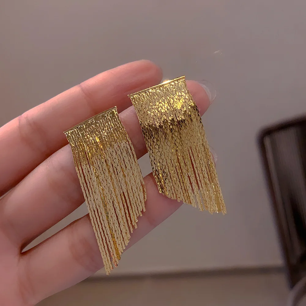 2024 New Arrival Tassel Light Luxury High End 925 Silver Needle Metal Cold Earrings for Women Jewelry