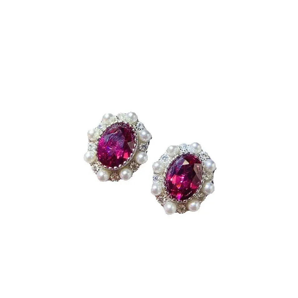 SHILOVEM 925 Sterling Silver Natural Magnesium Garnet Stud Earrings Fine Jewelry Women Wedding wholesale New 5*7mm le050788agsm