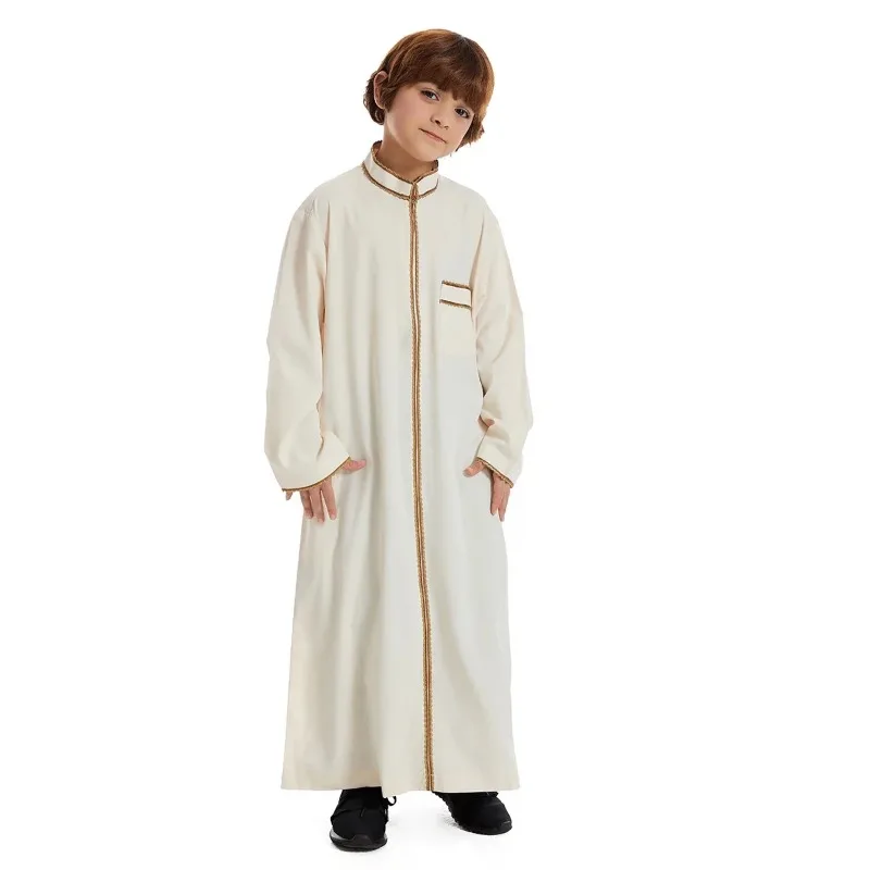 Turkish Muslim Kids Abaya Jubba Thobe Kimono Boy Thobe Thawb Caftan for Children Islam Eid Clothing Long Robe Dress Dubai Saudi