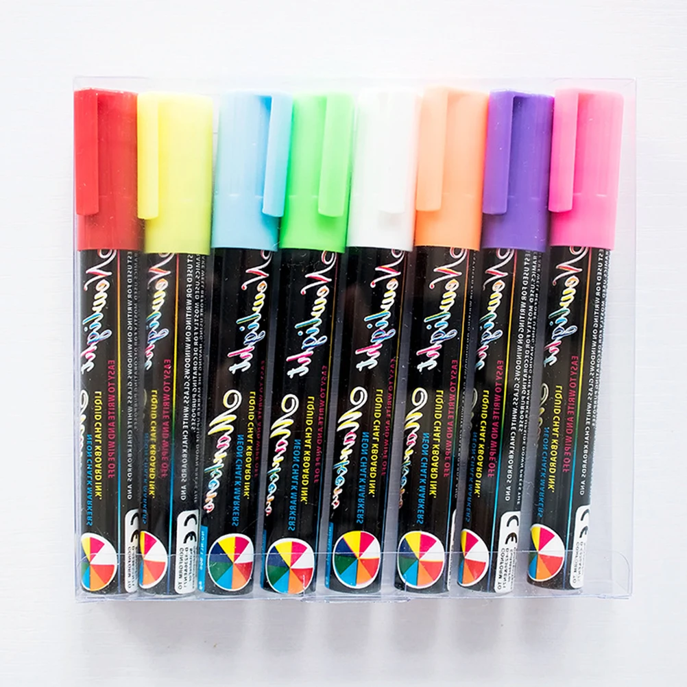 

8pcs Fluorescent Highlighter Set Bright Colors Chalk Markers Neon Pens Glass Windows Boards Non-porous Surfaces Art Supplies