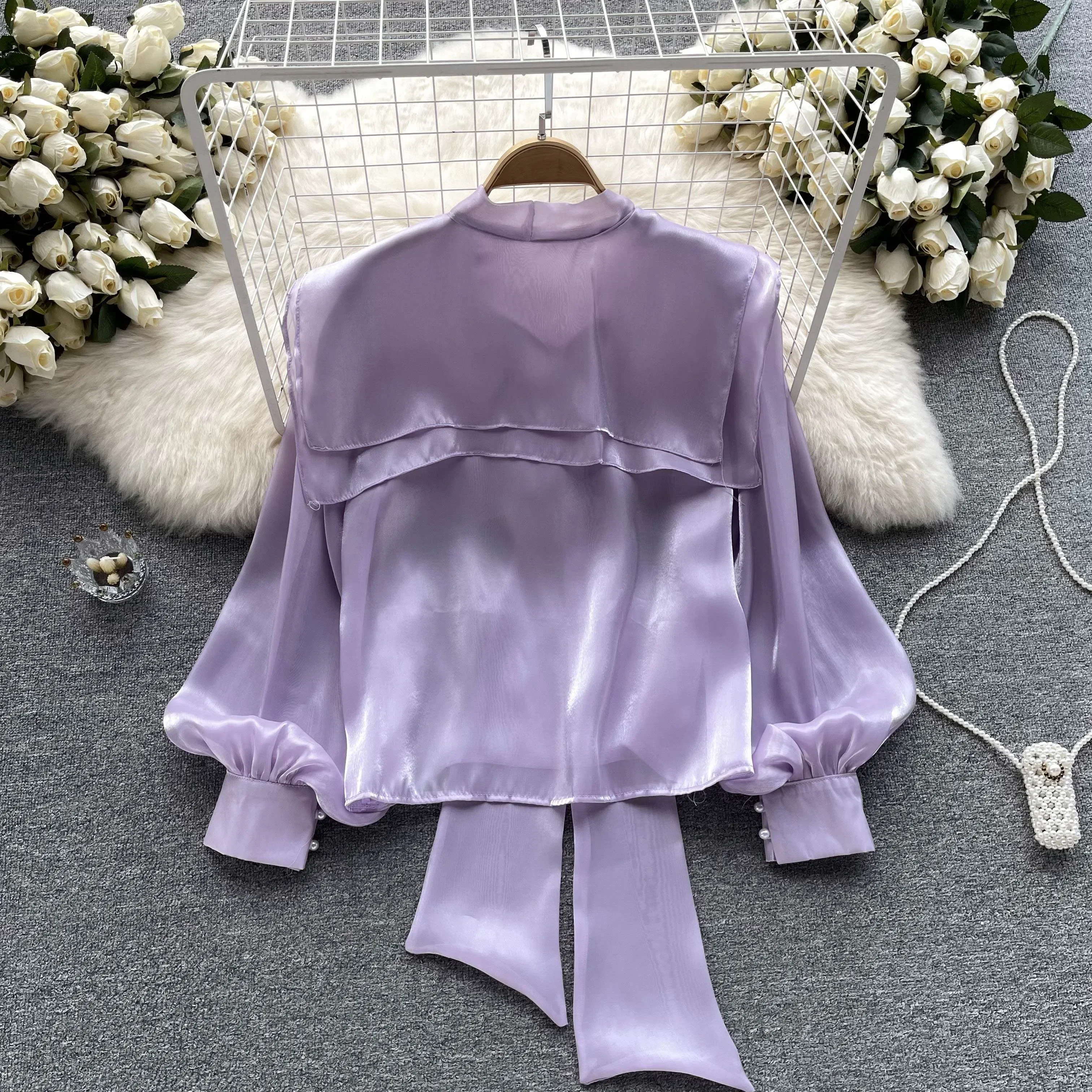 

Sweet Ladies Autumn Women Lace-Up Bow Layeres Ruffles Pullover Shirt Womens Vintage Solid Lantern Long Sleeve Loose Blouses Tops