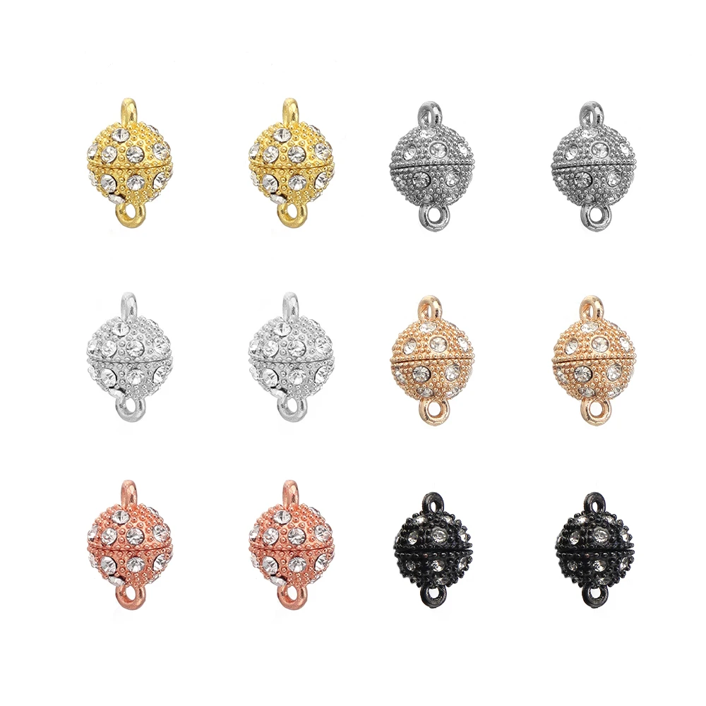 5PCS Alloy Round Crystal Magnetic Clasps 8mm 10mm 12mm Buckle Clasps Connector DIY Jewelry Making Clasps for Bracelet Necklace
