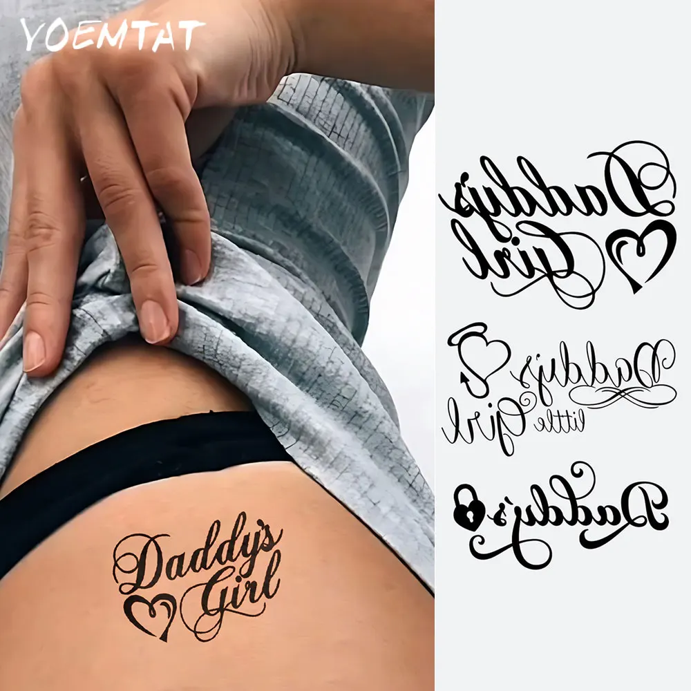 

Waterproof Temporary Tattoo Sticker Daddys Little Girl Dark Style Love Lock Small Tail Body Art Arm Fake Tattoo Sleeve Women Men