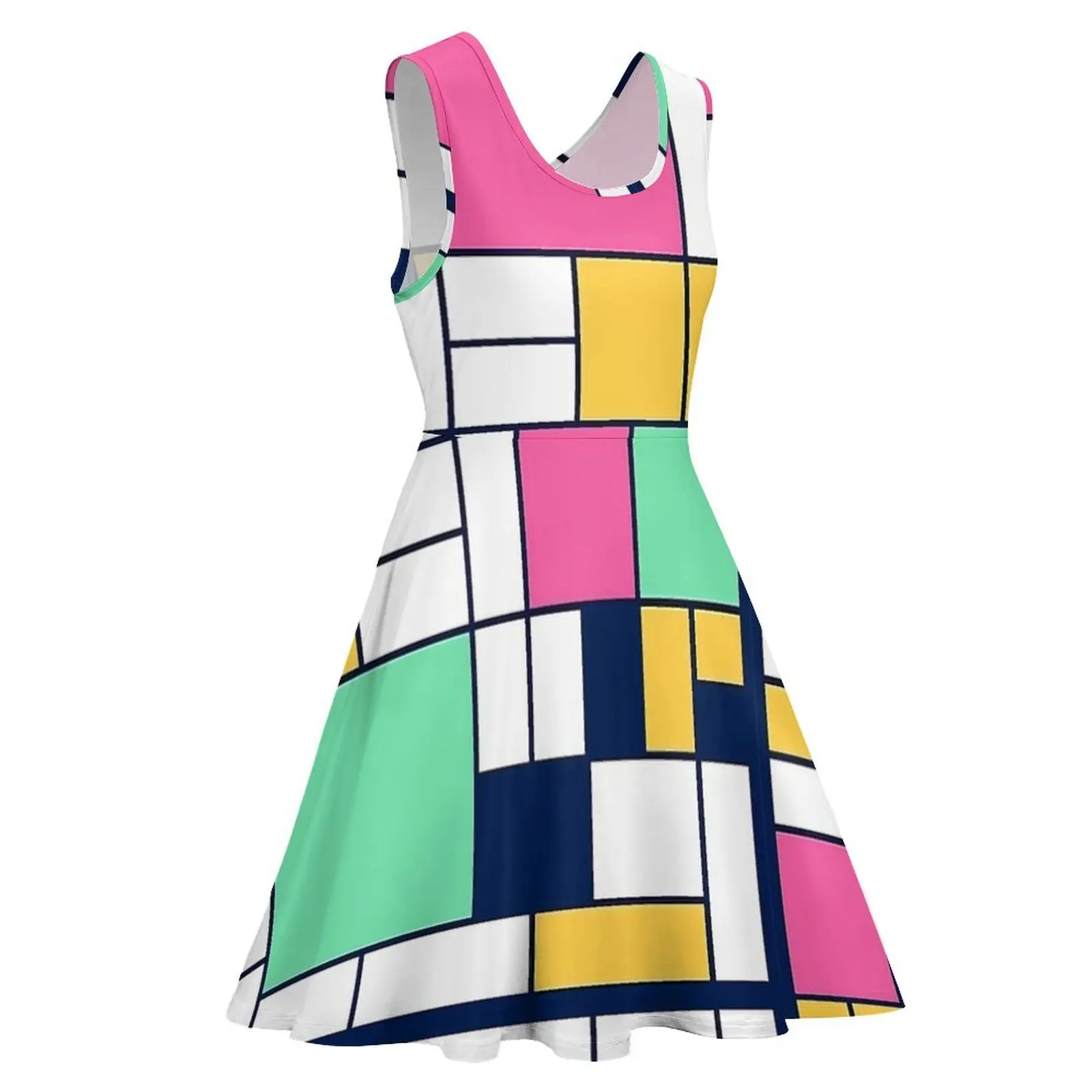 Vestido con estampado Mondrian de Pascua, vestidos informales de cintura alta, vestido de Skate de diseño Sexy de gran tamaño para mujer de verano