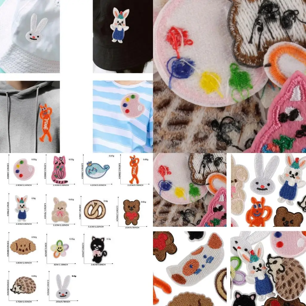 

13 Pcs Cartoon Cats Embroidered Patches Iron On Patches Flowers Sew on Patches Y08E