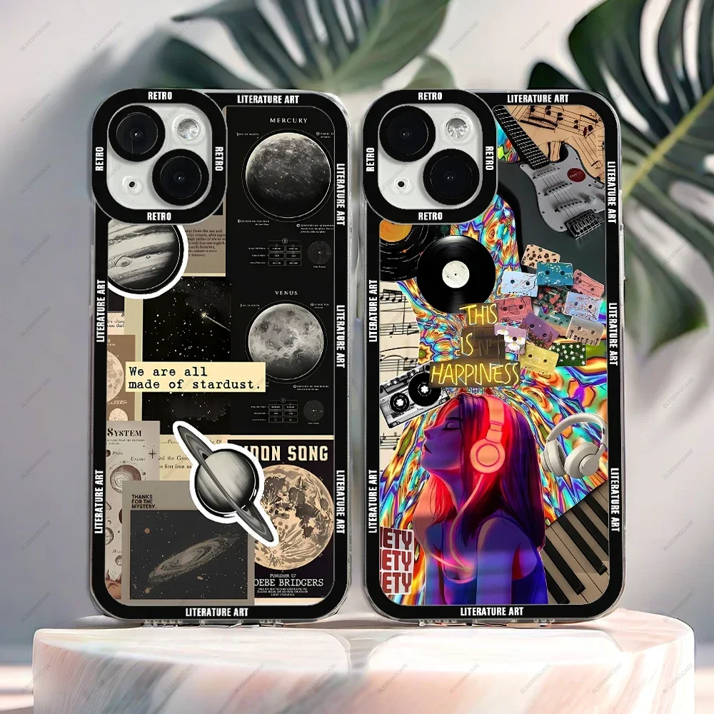 Retro Literature Art Phone Case For iPhone 16 15 14 13 12 11 Plus Pro Max Mini XS X XR Soft Silicone Cover