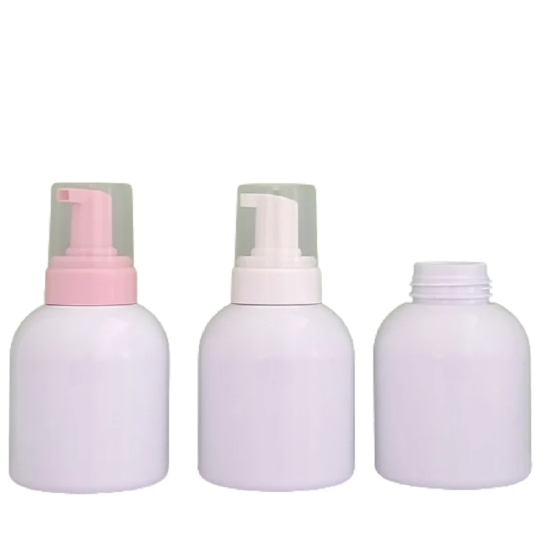 White Plastic Refillable Foaming Bottle 300ML Round Shoulder PET Black White Pink Foam Pump Portable Container Packaging 15Pcs