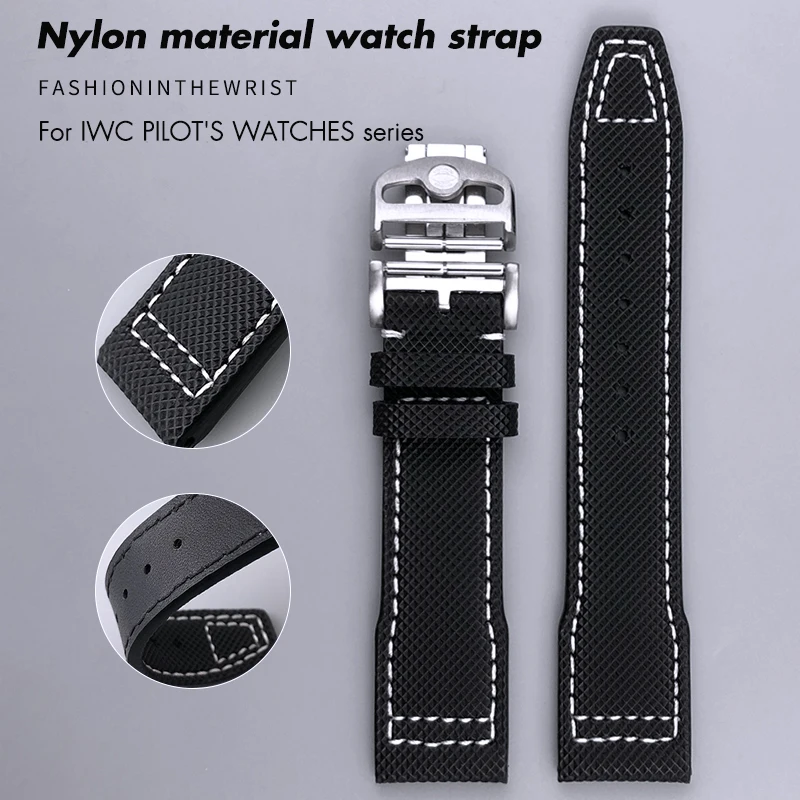 Fabric Nylon Canvas Leather Bottom Watchband 20mm 21mm for IWC Pilot Portugieser Portofino Mark XVIII TOP GUN IW3777 Watch Strap