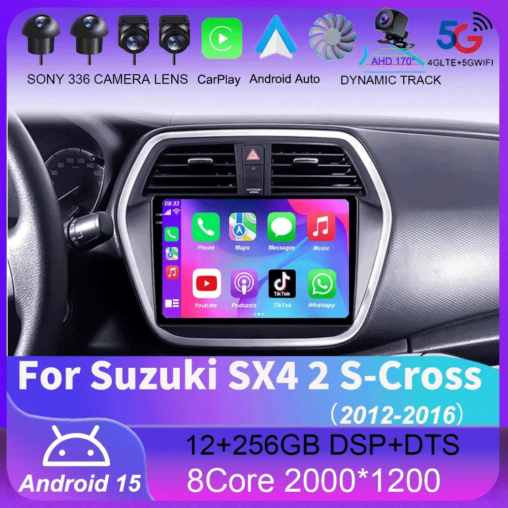Android 15 For Suzuki SX4 2 S-Cross 2012 - 2016 Carplay Auto 4G+WIFI GPS Car Radio Navigation Multimedia Video Player Stereo BT