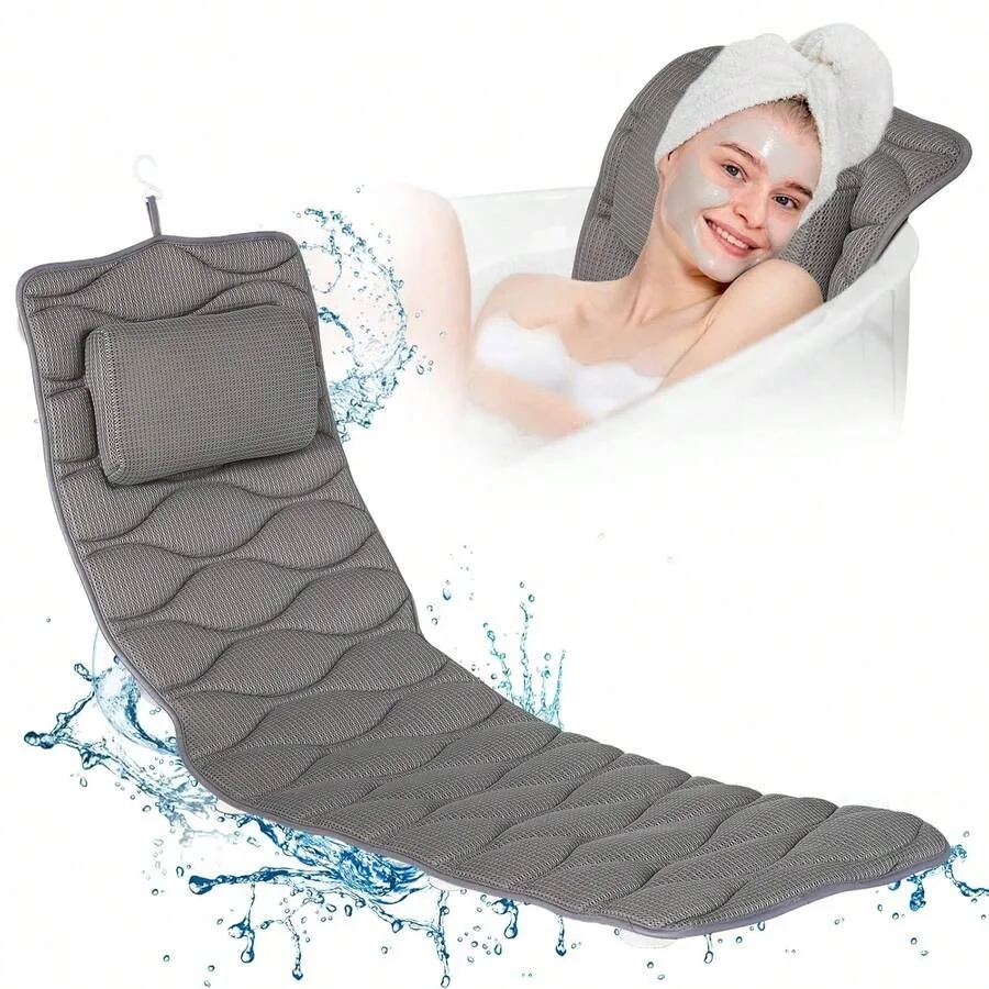

Full Body Bath Pillow, Bath Pillows For Tub With Mesh Washing Bag and 21 Non-Slip Suction Cups, Spa Bathtub Pillow For Head Nec