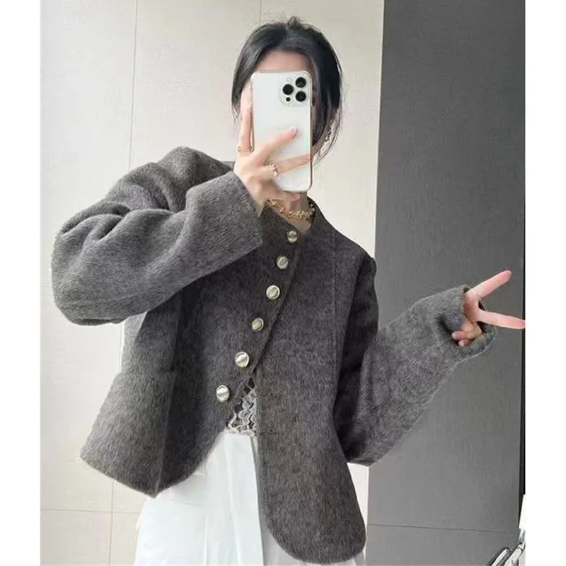 2025 New Women Woolen Coat Autumn Winter Fashion New Loose Double-Sided Cashmere Wool Coat Female Short Ladies Jacket Tops