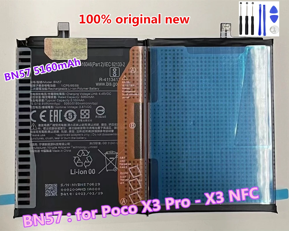 100% Original Battery BN61 For Xiaomi Pocophone X3 Poco X3 BN57 Fit for Poco X3 NFC / X3 Pro Mobile Phone Batteries + Free Tools