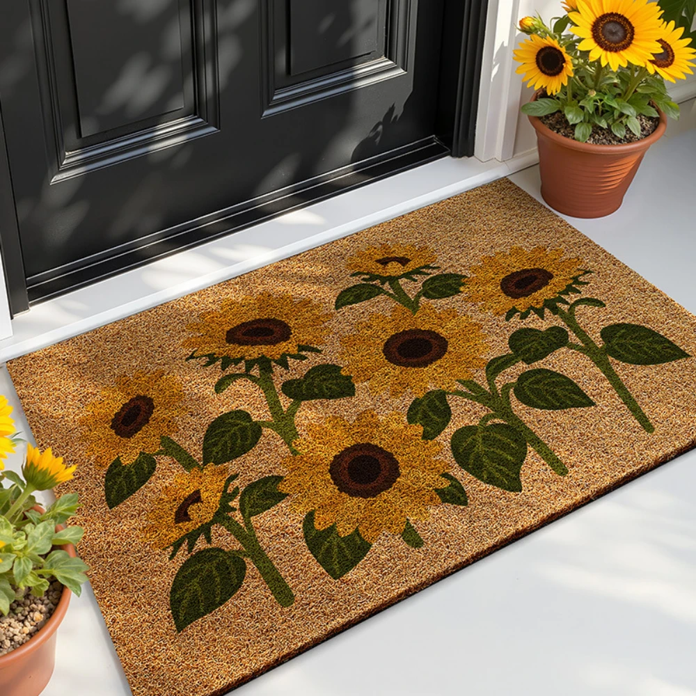 Sunflower Print Doormat  non-Coir Washable Rug for Porch Patio Indoor Outdoor Entryway Farmhouse-style