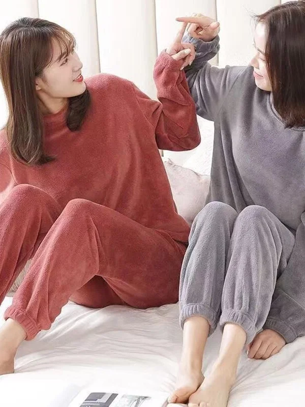 

Утепленный комплект Thiened Fairy Warm: женская осенне-зимняя теплая свободная ночная рубашка из кораллового флиса больших размеров и женские домашние брюки для отдыха