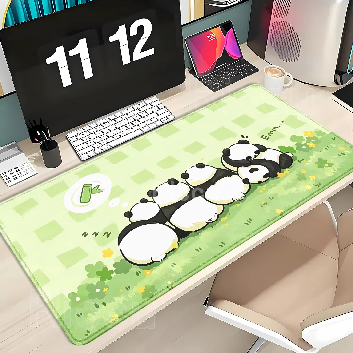 Large Cute Cartoon Panda Mouse Pad E-Sports Mousepad Locking Edge Gaming Mouse Mat Office Non-Slip Base Rubber Computer Desk Mat