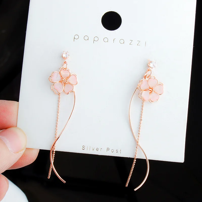 Koreanische elegante Blumen-Schmetterlings-Ohrringe für Damen, exquisite Kristall-Zirkon-Ohrringe mit langen Quasten, temperamentvoller Schmuck – Detail 13