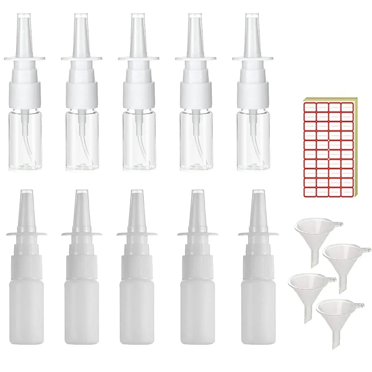 Bomba de pulverización Nasal vacía, botellas de plástico blanco, accesorios de embalaje, 5 piezas, 10ml-60ml