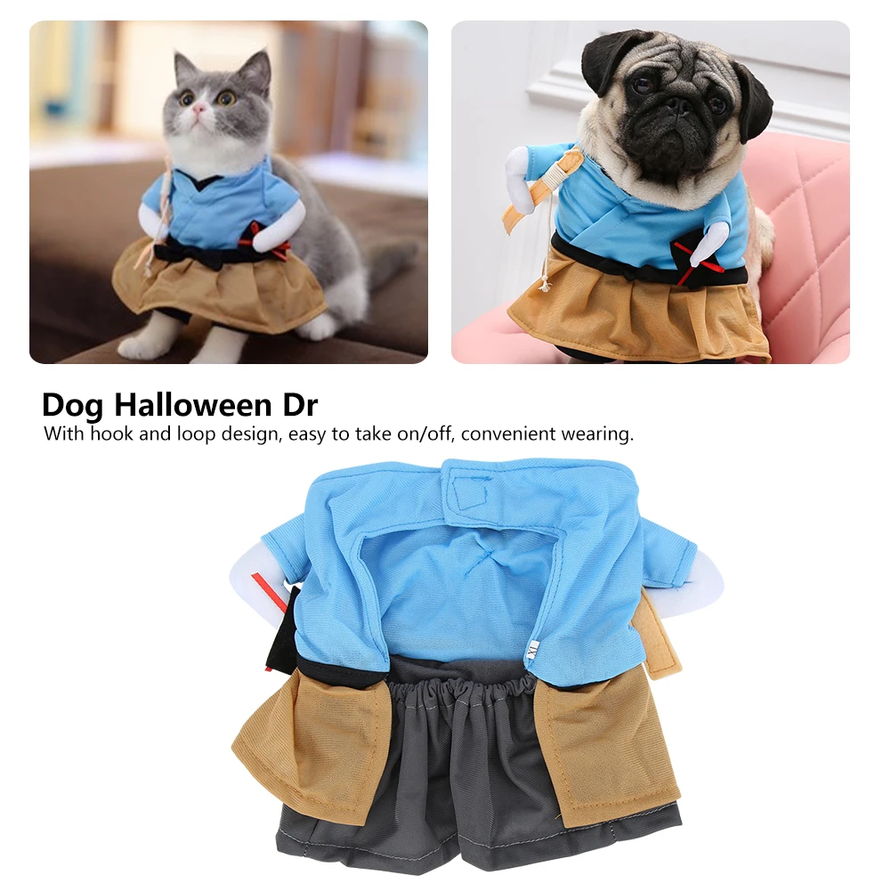 Polyester Funny Samurai Upright Pet Costume Halloween Party Cosplay Clothes Dress Up For Dog Cat