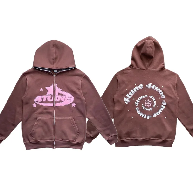 2025 European and American sweatshirt casual trend men's multi size zipper American retro casual Y2K hooded sweatshirt