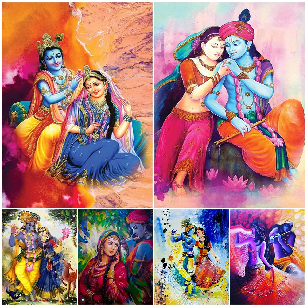 Hinduism Radha Krishna Love Forever Religion Wall Pictures For Living Room Vintage Poster Wall Art Canvas Painting Unframed