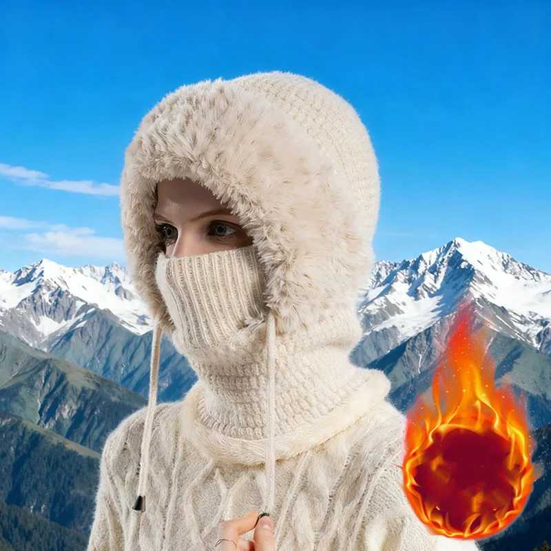 3-in-1-Winter-Sturmhaube für Damen, mit Fleece gefüttert, Strickmütze, Maske und Schal, kombinierte Vollgesichtsabdeckung für Outdoor-Radfahren, Laufen, Sport
