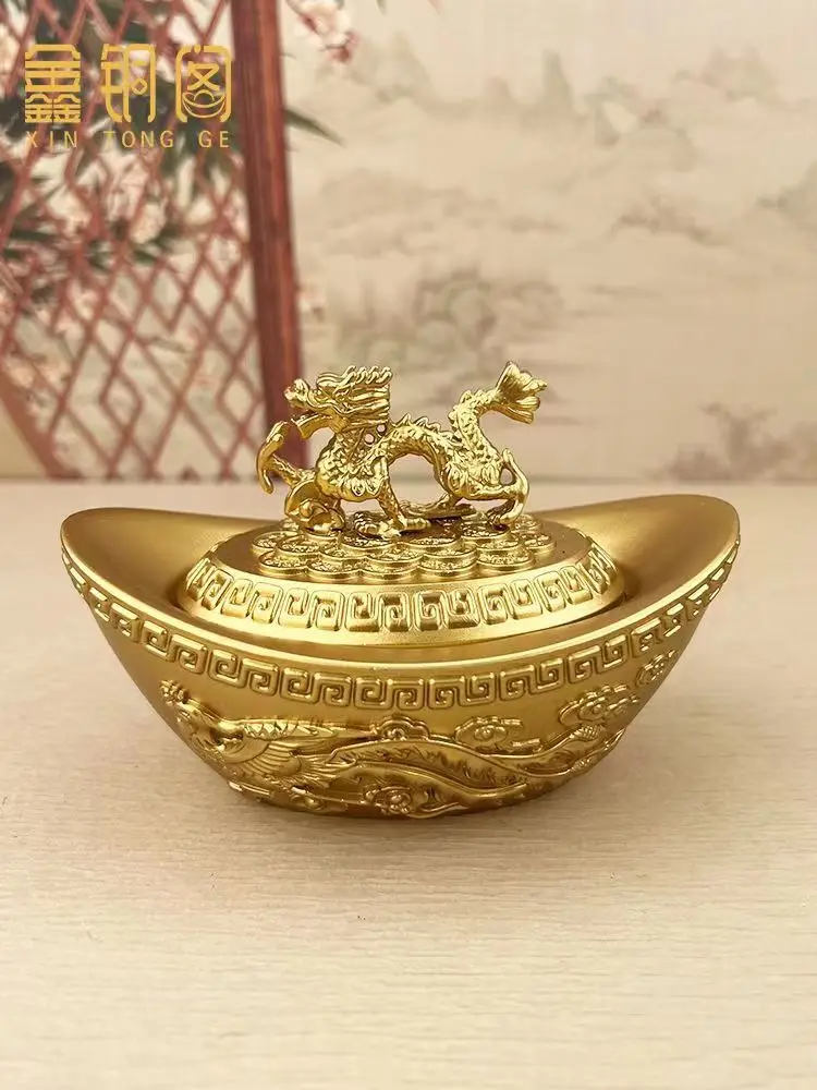 

Brass Dragon and Phoenix Ingot Ornament Simulation Ingot Ornament Large Gold Ingot Covered Home Living Room Decoration Crafts