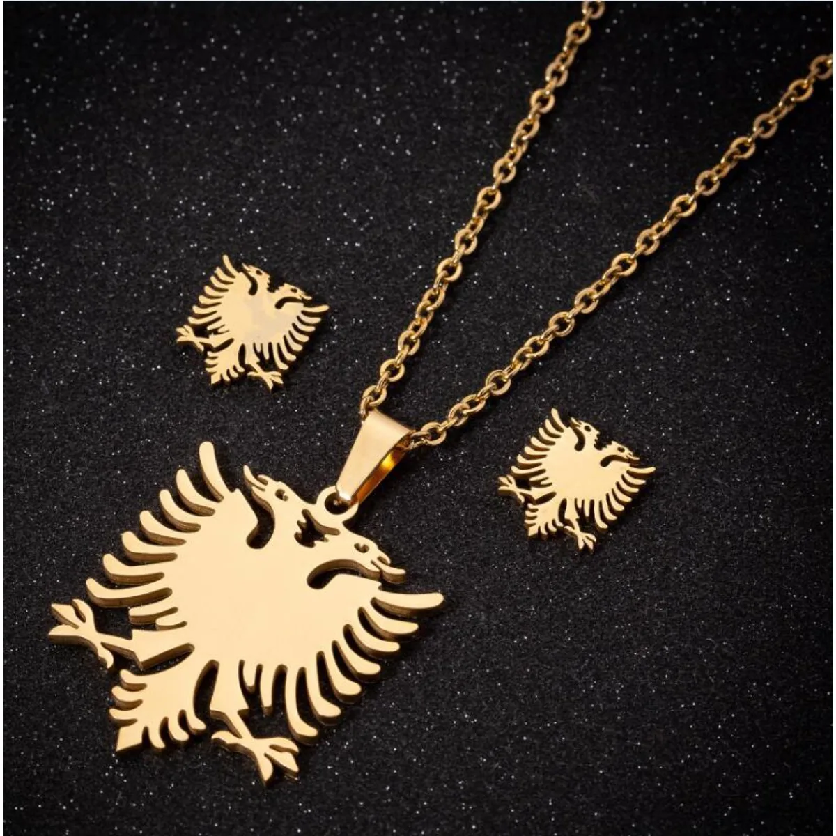 

New Stainless Steel Albanian Eagle Earrings Necklace for Women Fashion Vintage Animal Jewelry Set Holiday Gifts Drop shipping