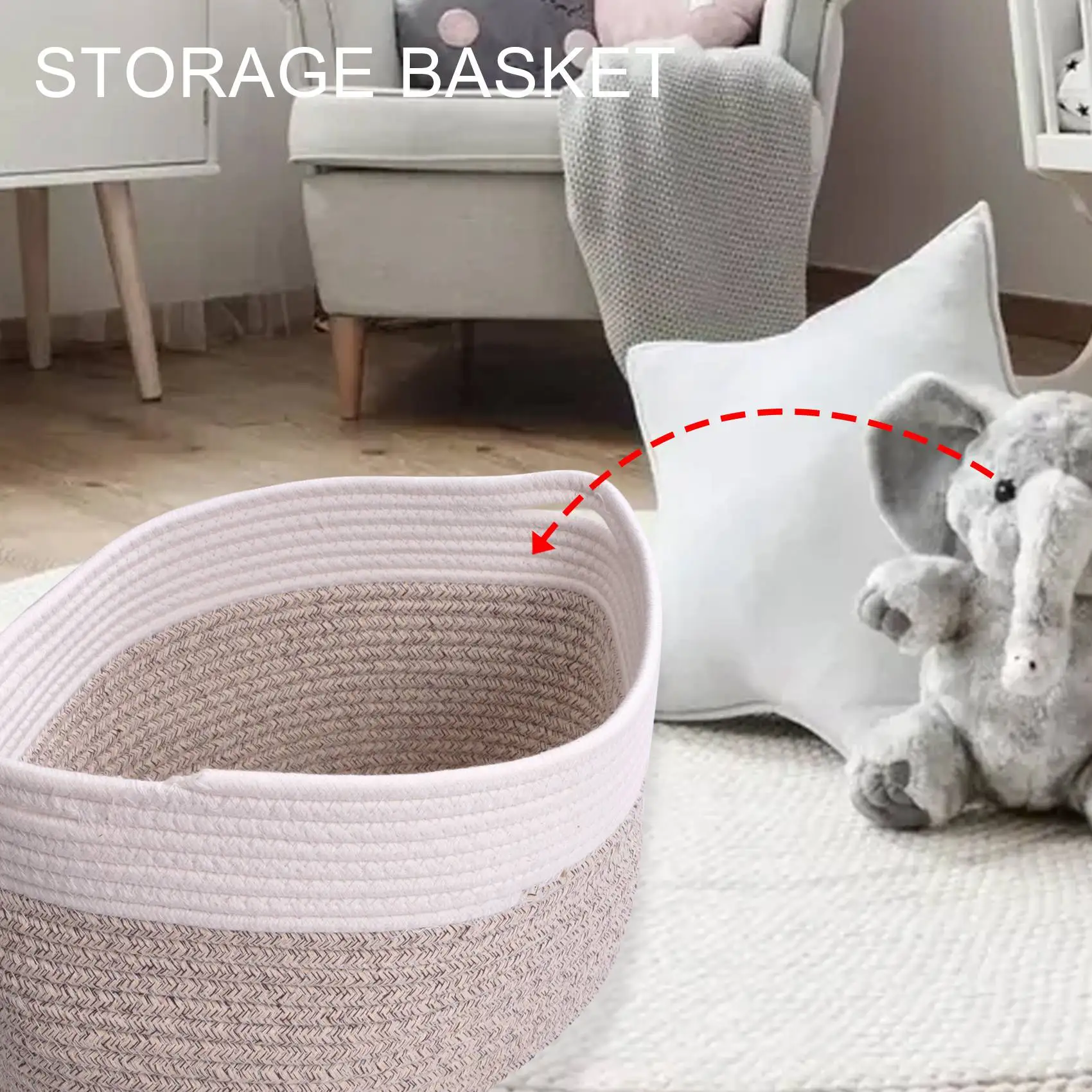 Cotton Rope Storage Baskets Bin Storage Square Organizer Foldable Decorative Woven Basket with Handles, C