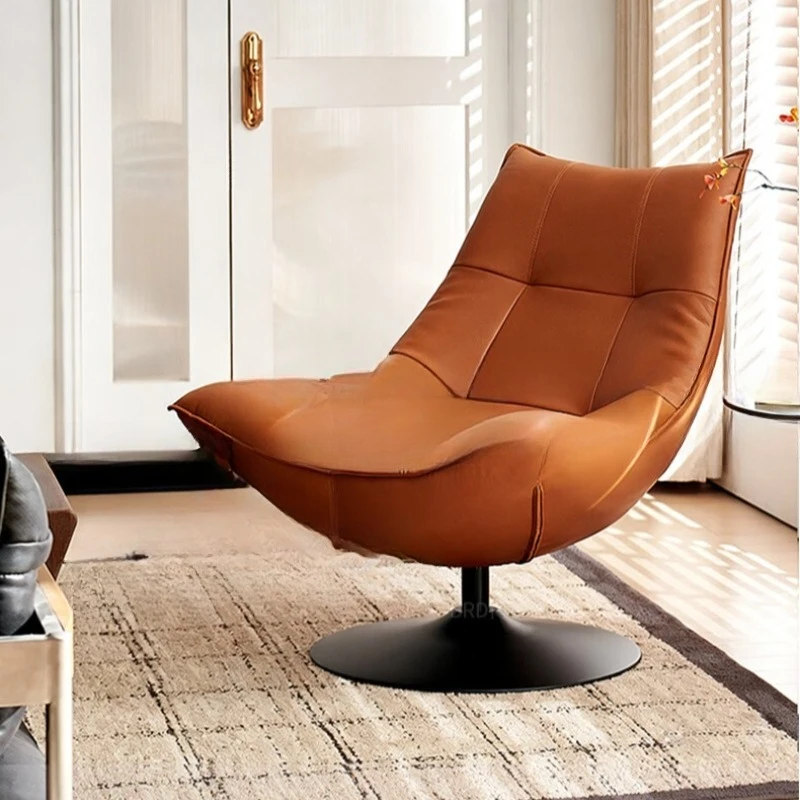 Italian minimalist leather swivel chair, rotatable balcony lazy sofa