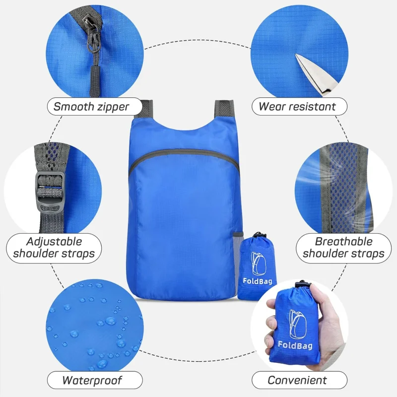 Sac à dos de camping hydrofuge pour hommes et femmes, sac à dos de randonnée, sacs à dos pliables pour voyage, plein air (noir