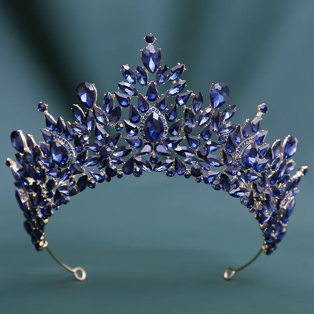 DIEZI Luxury Elegant Full Sky Blue Crystal Tiara Crown For Women Men Girls Wedding Party AB Rhinestone Crown Hair Dress Jewelry